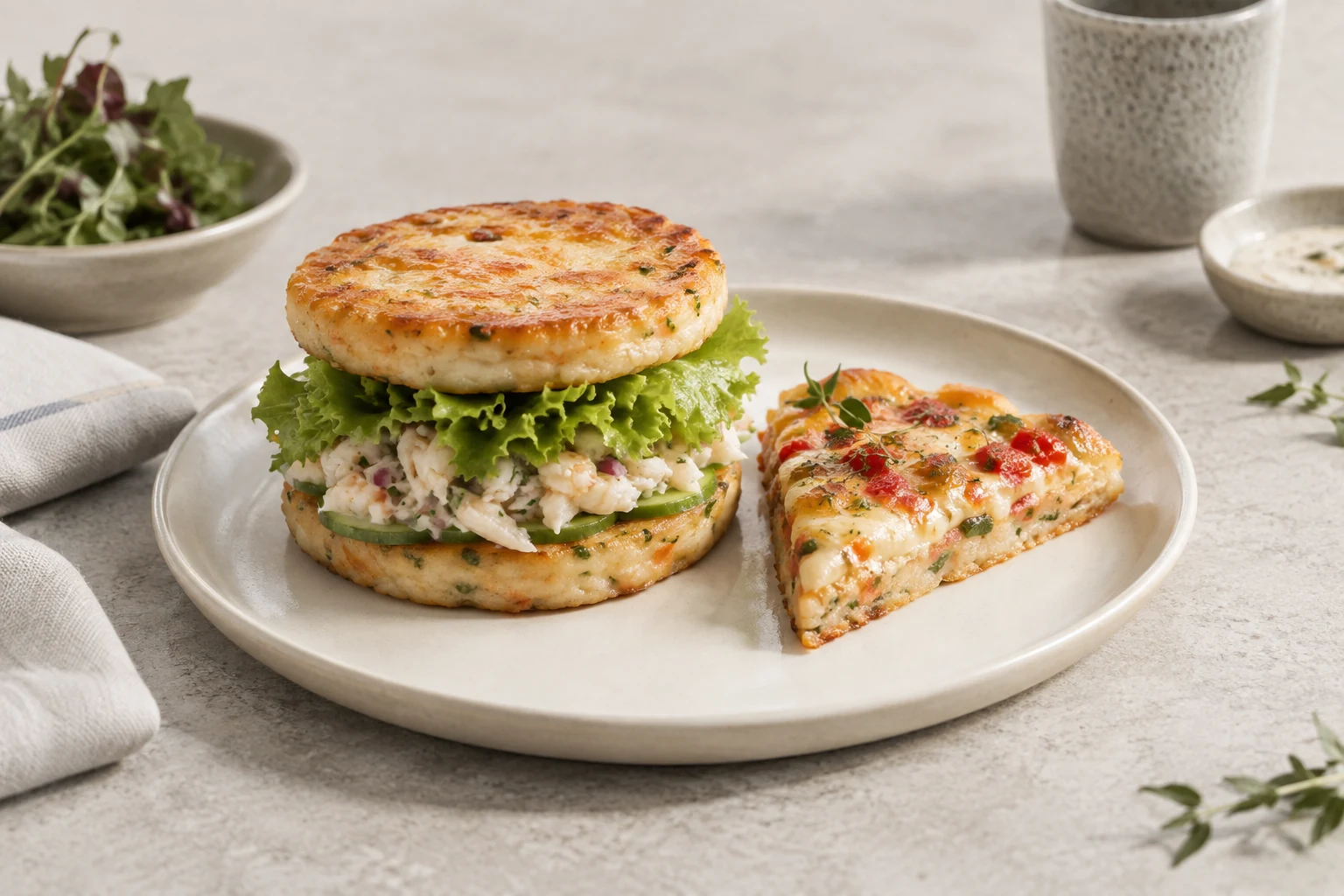 Fishcake Burger & Fishcake Pizza — AI Concept Image